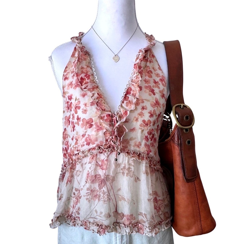 Secret Mission Floral Ruffle‎ Babydoll Top Boho Chiffon Romantic Coquette S